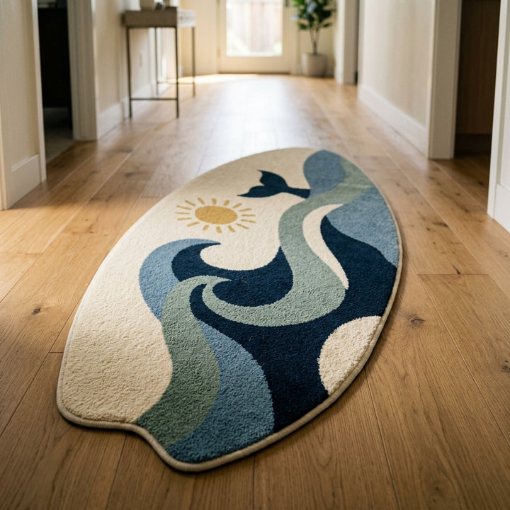 Nautical area rug as a runner in a bright hallway