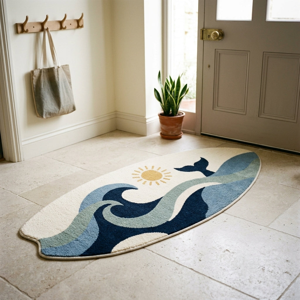 Nautical area rug in an entryway by the front door