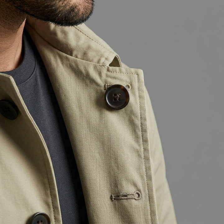 Everett Mac Coat, cotton twill and button detail