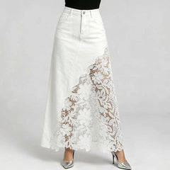 Elysian Lace-Trim Denim Maxi Skirt