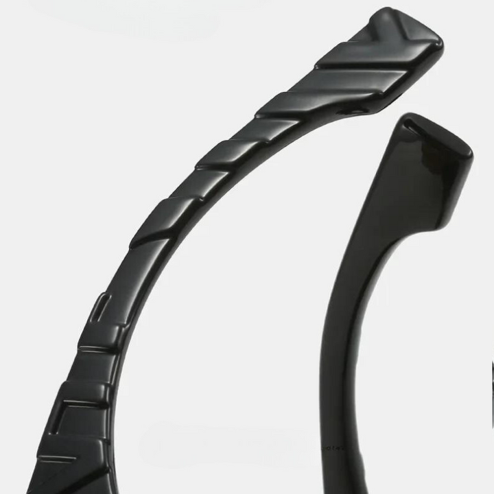 Close-up of two black plastic headbands against a white background, one with a ridged, textured surface and the other with a smooth, plain finish—ideal for pairing with vintage sunglasses featuring UV400 protection.