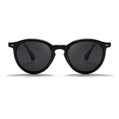 A pair of black, round-frame polarized sunglasses with dark lenses, shown against a white background—perfect for anyone seeking fashionable eyewear that combines style and protection.