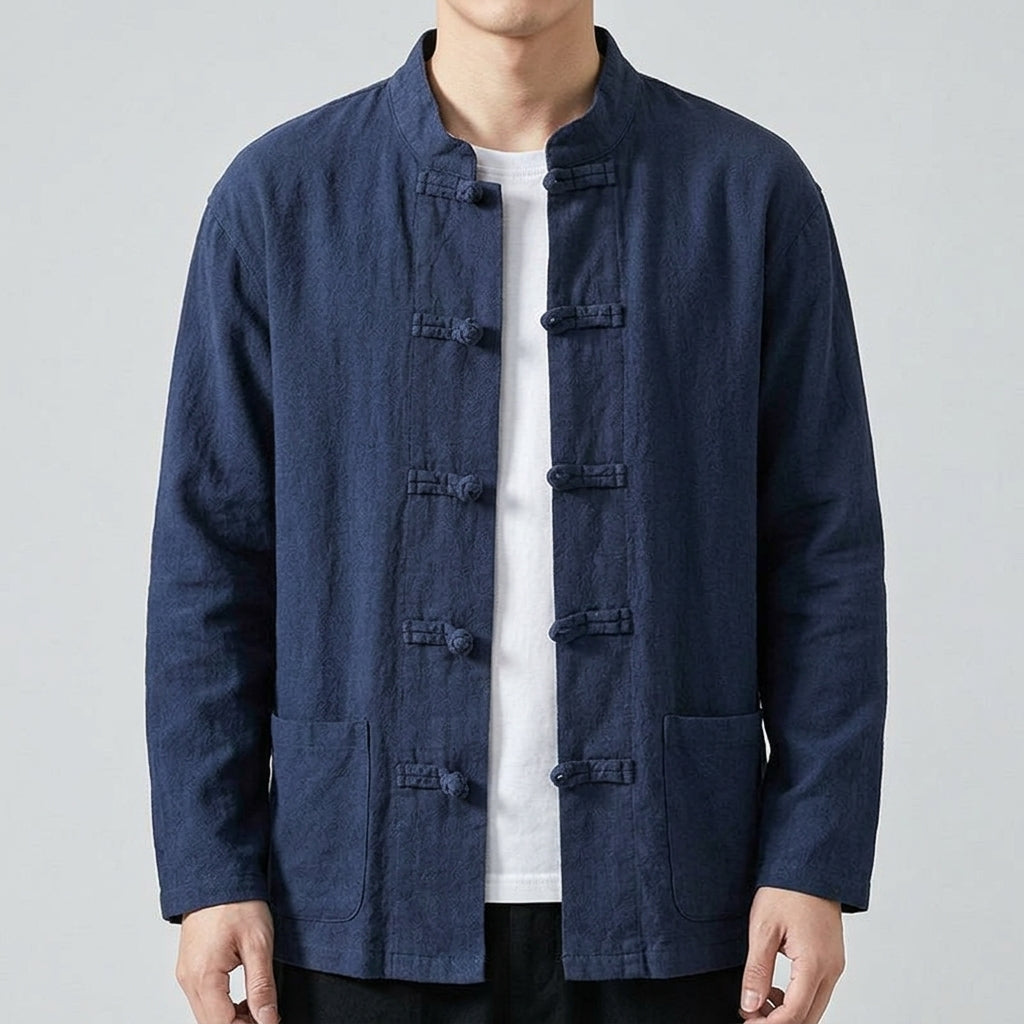 Breeze Cotton-Linen Mandarin Collar Shirt