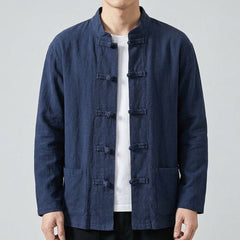 Breeze Cotton-Linen Mandarin Collar Shirt