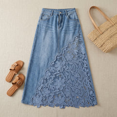 Elysian Lace-Trim Denim Maxi Skirt