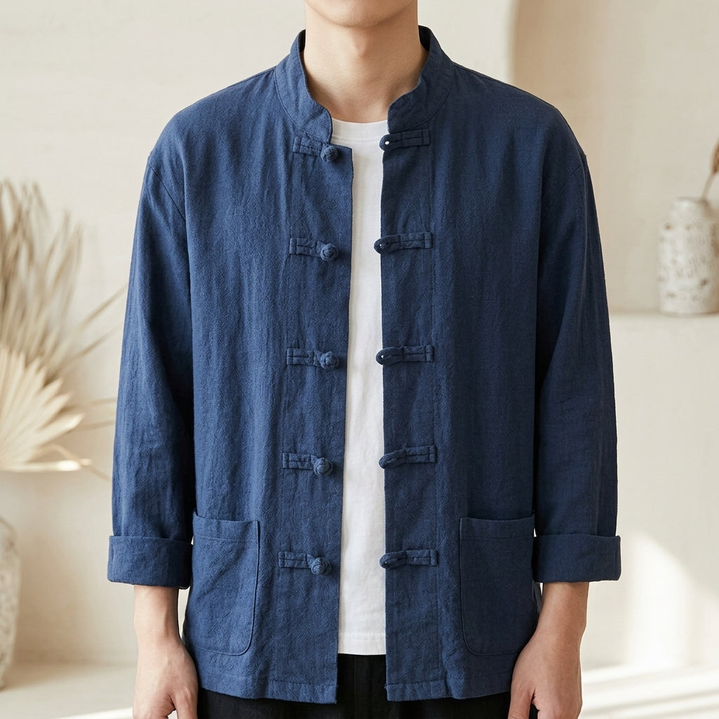 Breeze Cotton-Linen Mandarin Collar Shirt