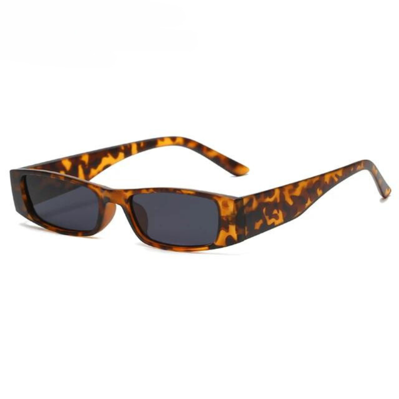 Retro rectangle sunglasses featuring a lightweight, tortoiseshell-patterned frame and dark lenses with UV400 protection, stylishly positioned on a white background.