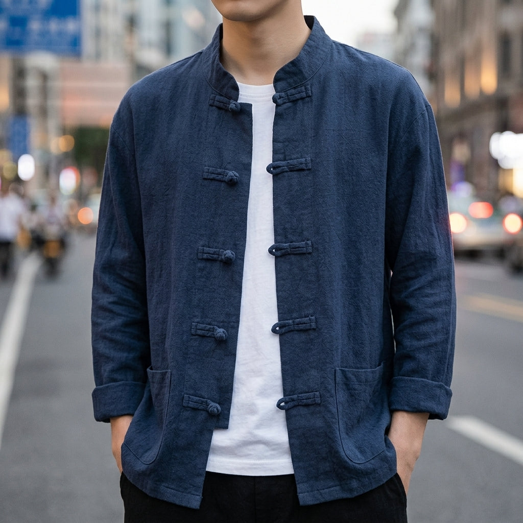 Breeze Cotton-Linen Mandarin Collar Shirt