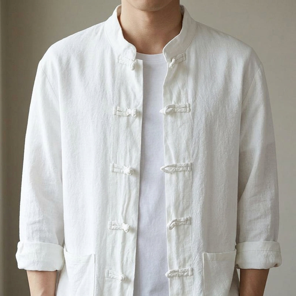 Breeze Cotton-Linen Mandarin Collar Shirt