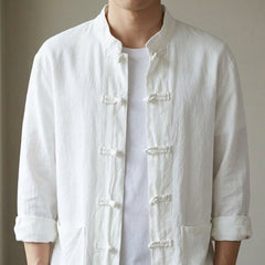 Breeze Cotton-Linen Mandarin Collar Shirt