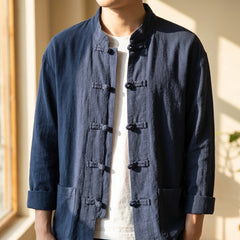 Breeze Cotton-Linen Mandarin Collar Shirt