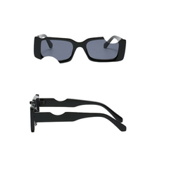 Rectangular black sunglasses with dark lenses shown from the front and side on a white background. The thick, glossy frames offer a modern, bold design and provide UV400 protection for superior eye safety.