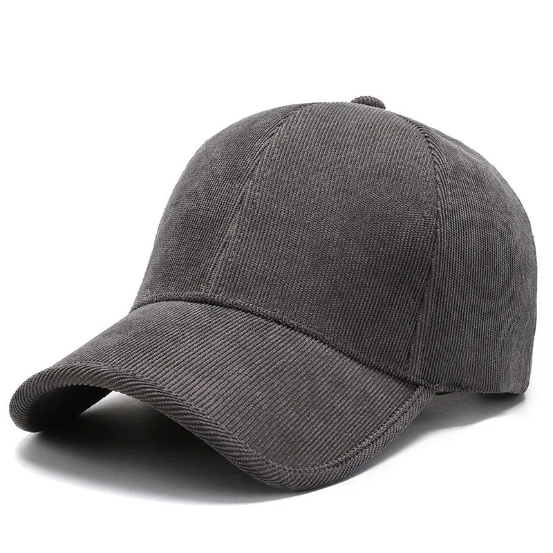 A plain gray corduroy baseball cap with a curved brim, displayed on a white background—perfect for fans of classic cord hats.