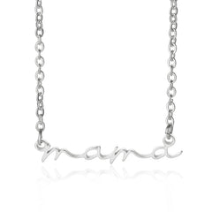 A gold-plated mama necklace with a delicate chain features a pendant that spells mama in elegant cursive script, making it a perfect Mothers Day necklace.