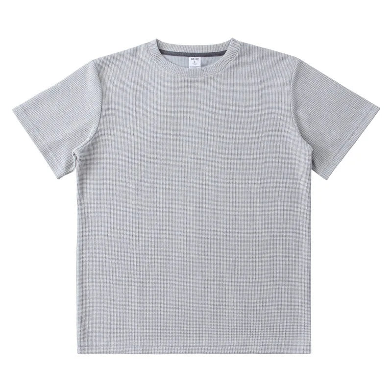 A plain, light gray short-sleeve heavyweight shirt with a crew neckline, shown laid flat on a white background. The 260G cotton fabric features a subtle waffle knit textured pattern.