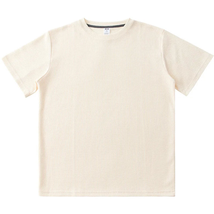 A plain, short-sleeved, cream-colored heavyweight shirt made from 260G cotton, laid flat on a white background.