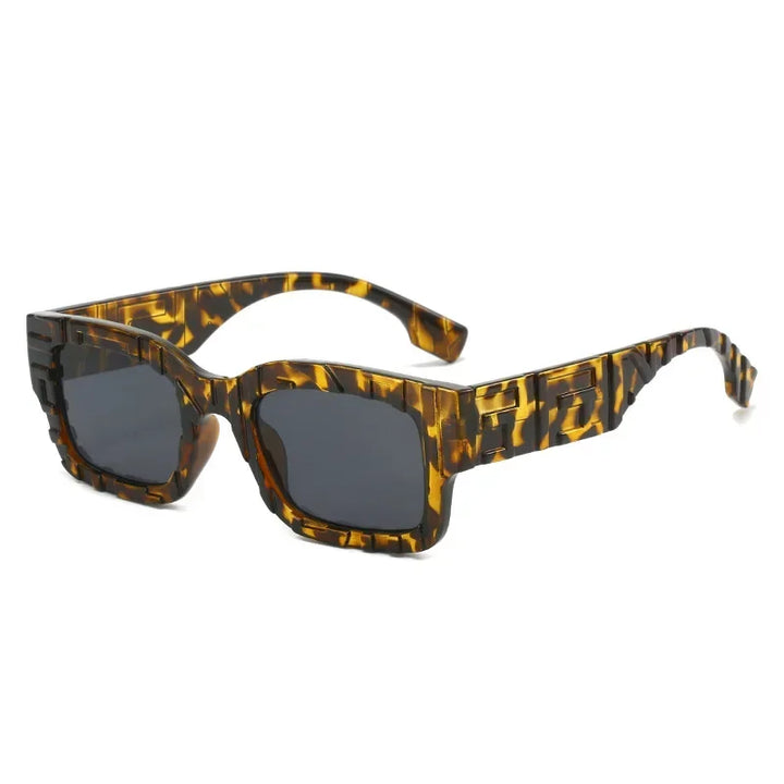 Tortoiseshell square vintage sunglasses with thick, patterned frames and dark lenses offer UV400 protection, displayed against a white background.
