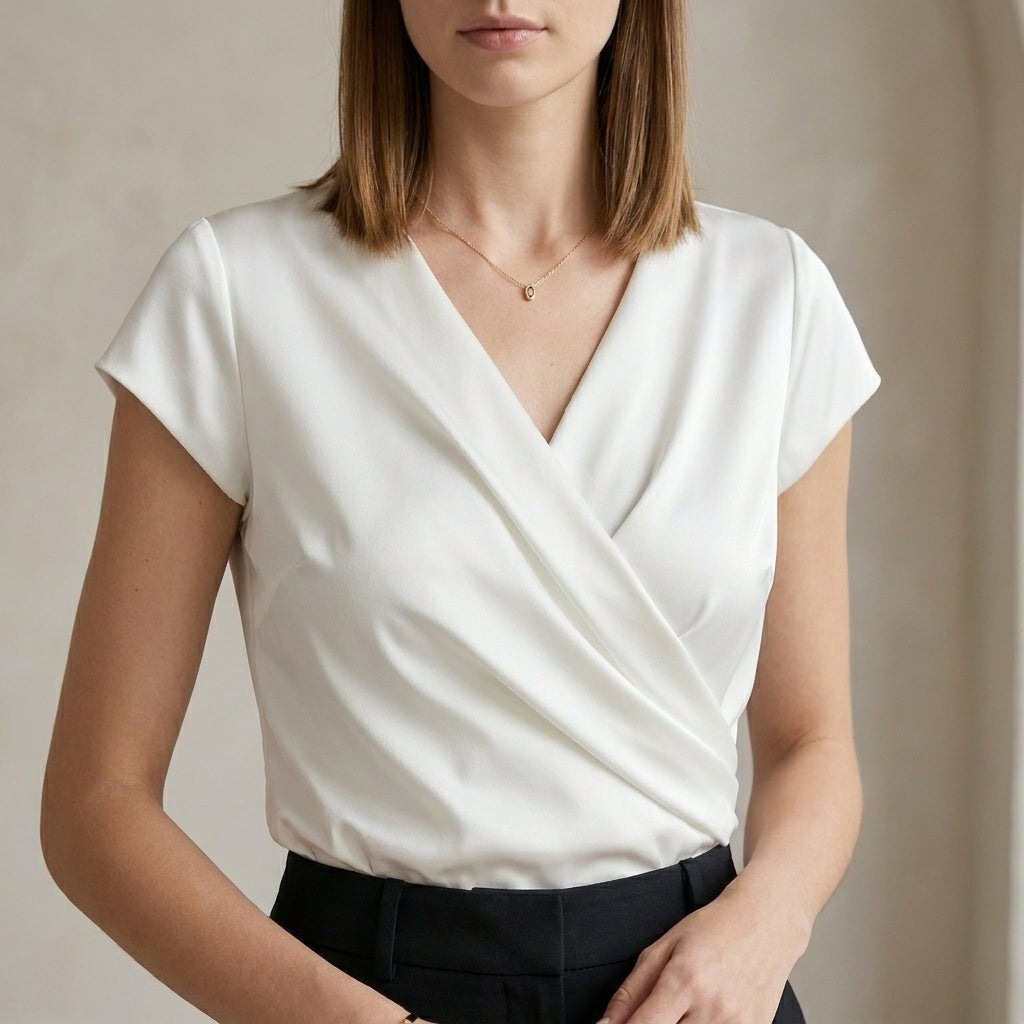 Asti Draped Wrap Blouse - Chalk White