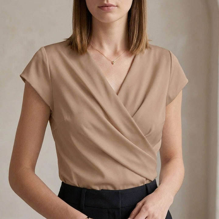 Asti Draped Wrap Blouse - Cinnamon Brown