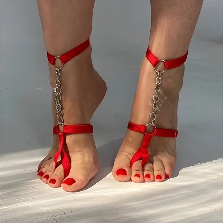 Adonis Chain Barefoot Anklet - Scarlet