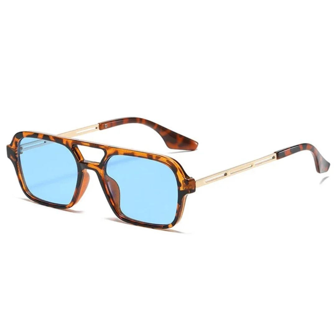 Alassio Sleek Rectangular Sunglasses - Azure Leopard