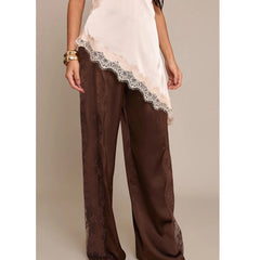 Almeria Lace Panel Trousers - Dark Brown