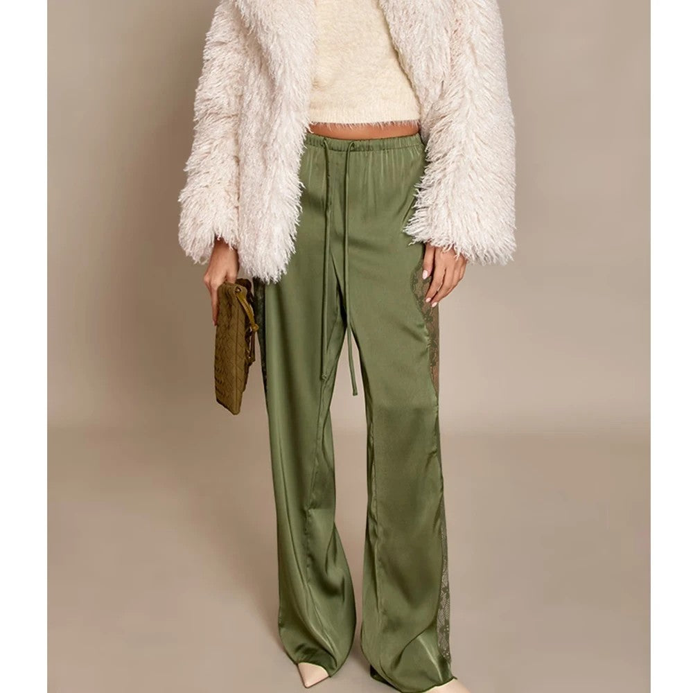 Almeria Lace Panel Trousers - Emerald Green