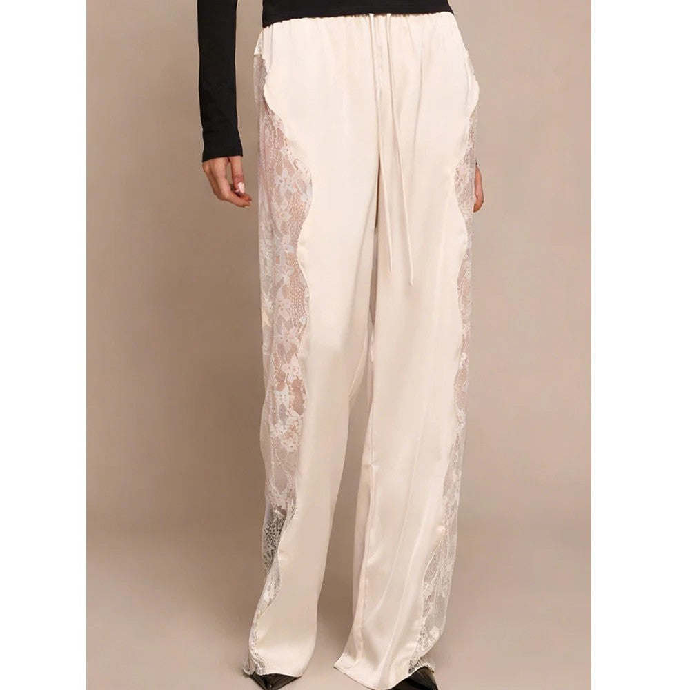 Almeria Lace Panel Trousers - White