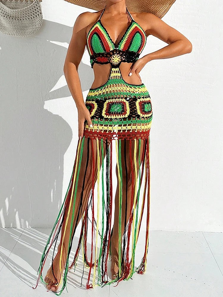 Amalfi Crochet Halter Cover-Up - Tropical Multi