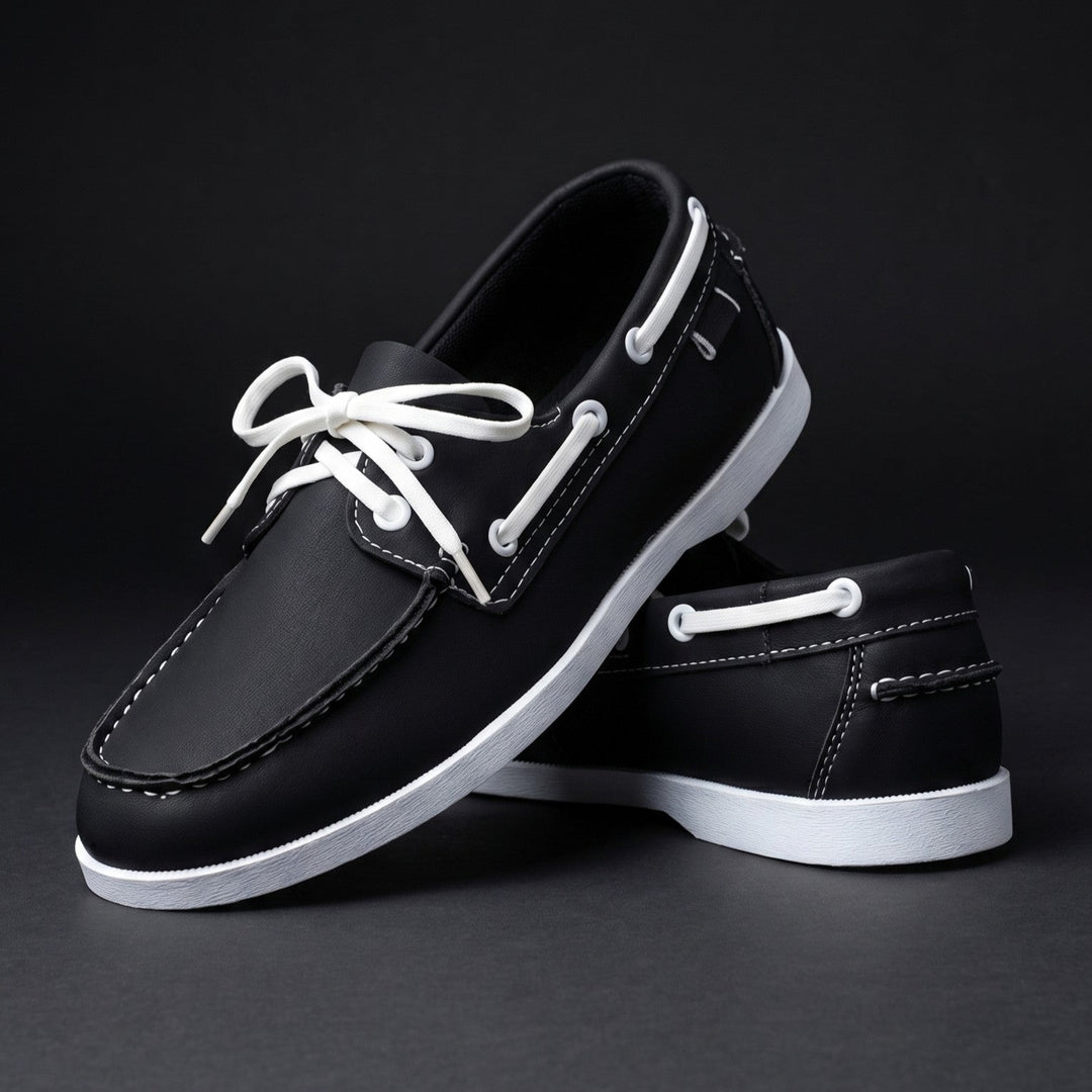 Arcadia Leather Boat Shoes - Obsidian