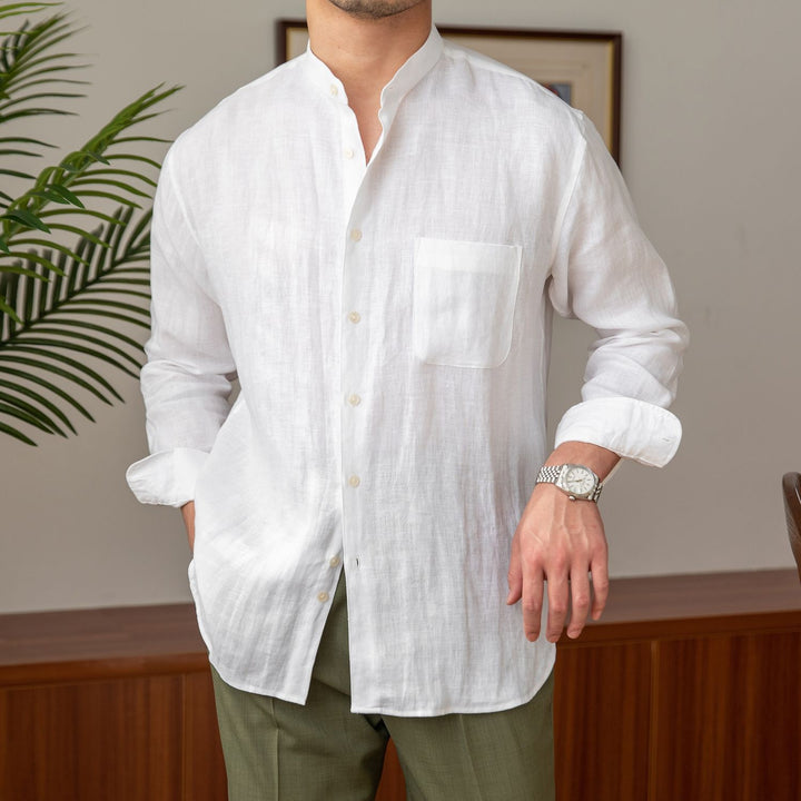 Arno Natural Linen Stand Collar Shirt