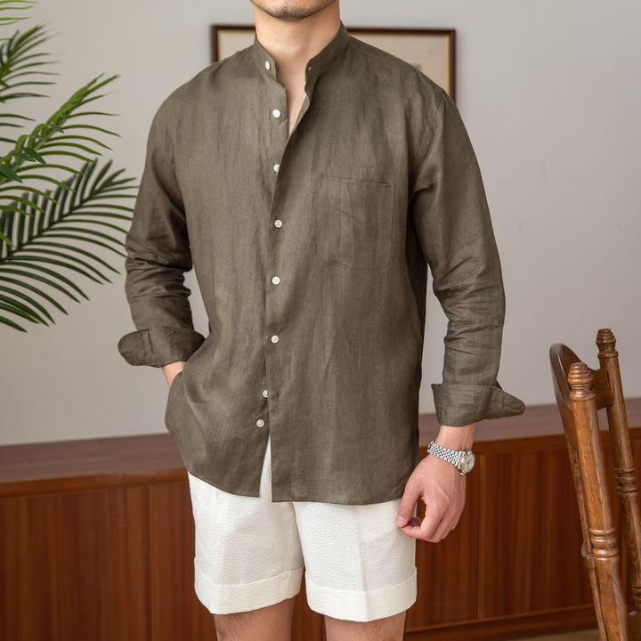 Arno Natural Linen Stand Collar Shirt