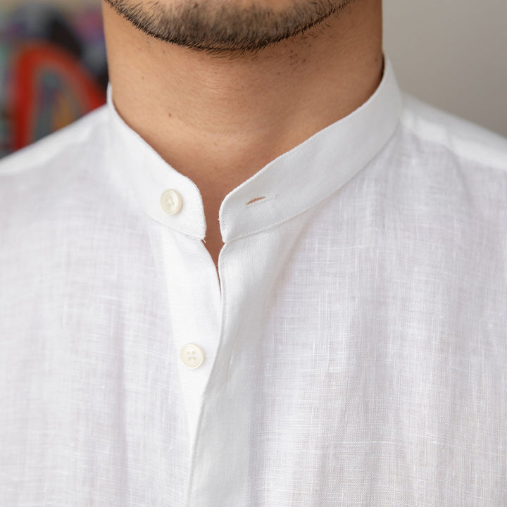 Arno Natural Linen Stand Collar Shirt