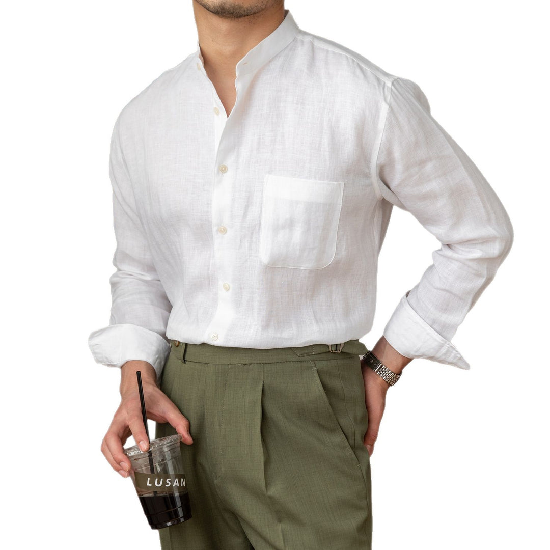 Arno Natural Linen Stand Collar Shirt