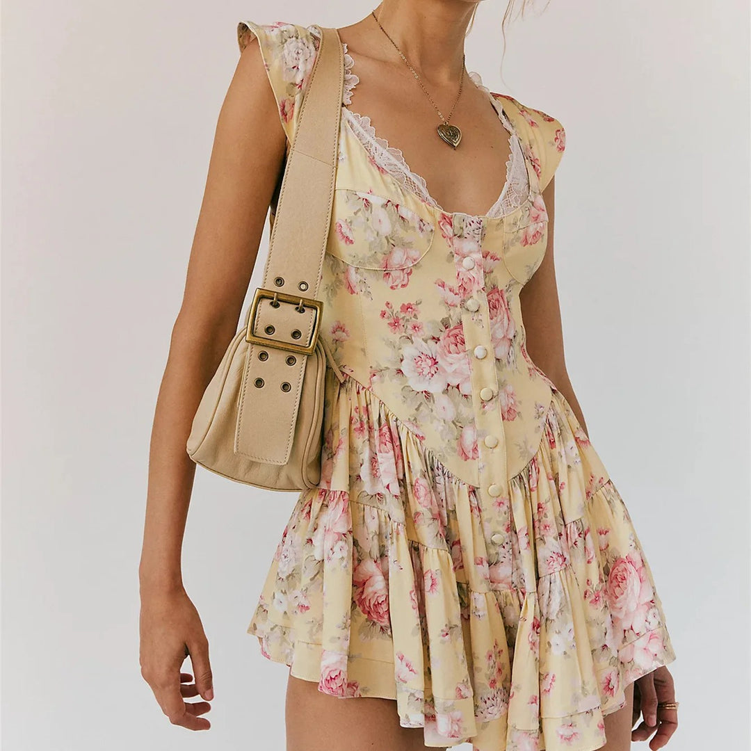 Arosa Ruffle Mini Dress - Golden Floral