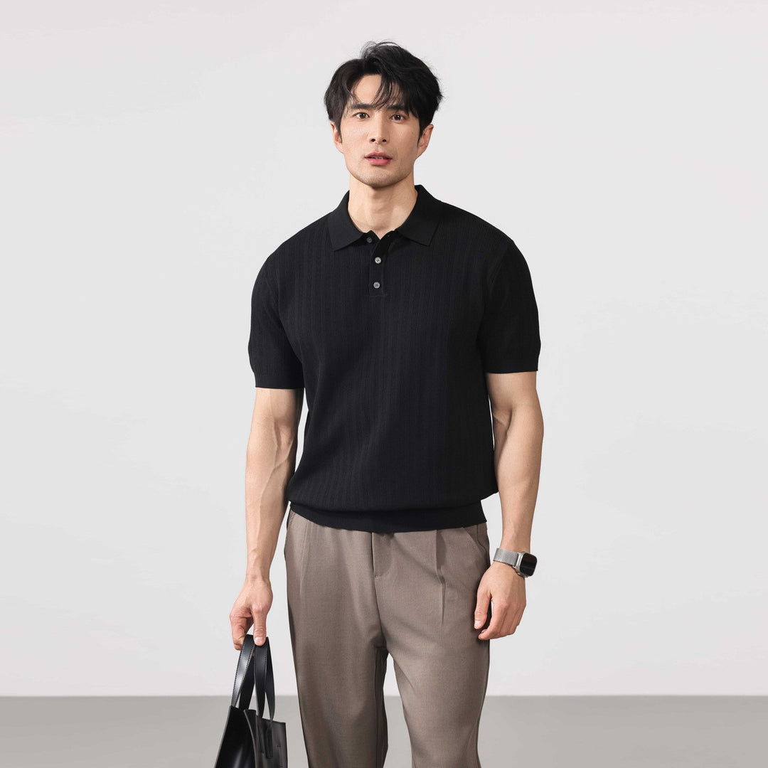 Arosa Textured Knit Polo - Black