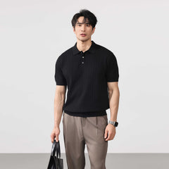 Arosa Textured Knit Polo - Black
