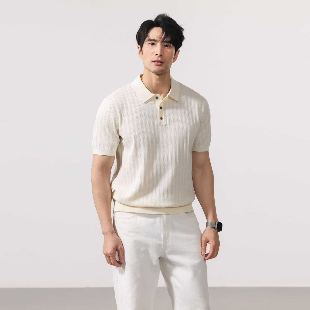 Arosa Textured Knit Polo - Ecru