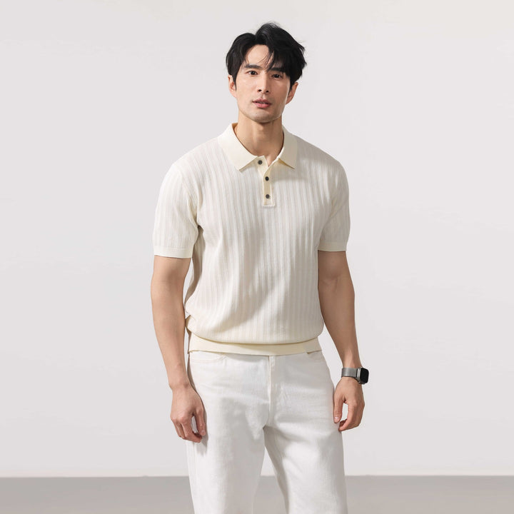 Arosa Textured Knit Polo - Ecru