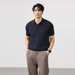 Arosa Textured Knit Polo - Navy