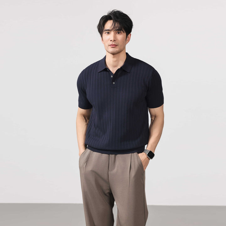 Arosa Textured Knit Polo - Navy