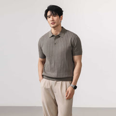 Arosa Textured Knit Polo - Stone Green