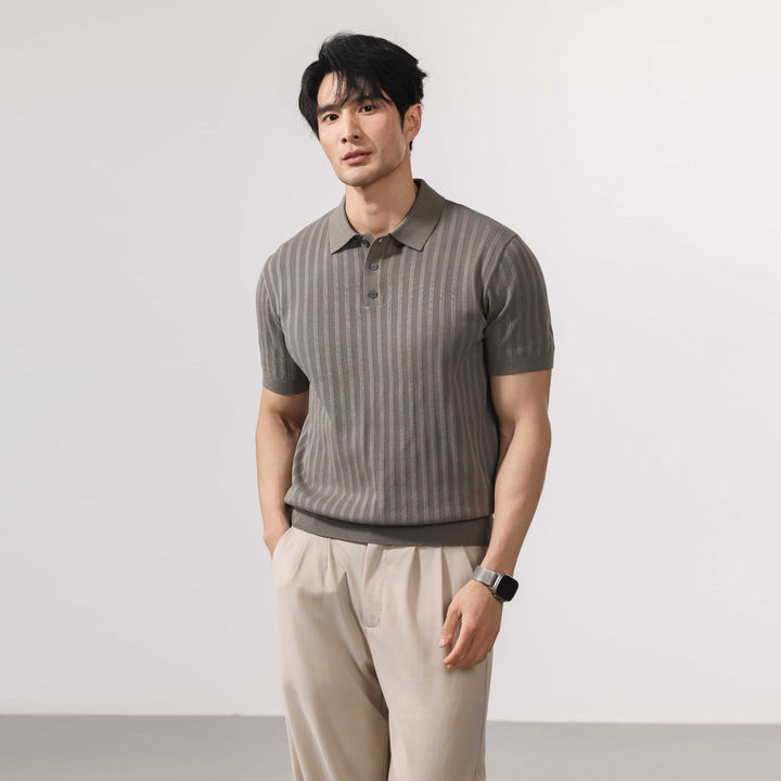 Arosa Textured Knit Polo - Stone Green