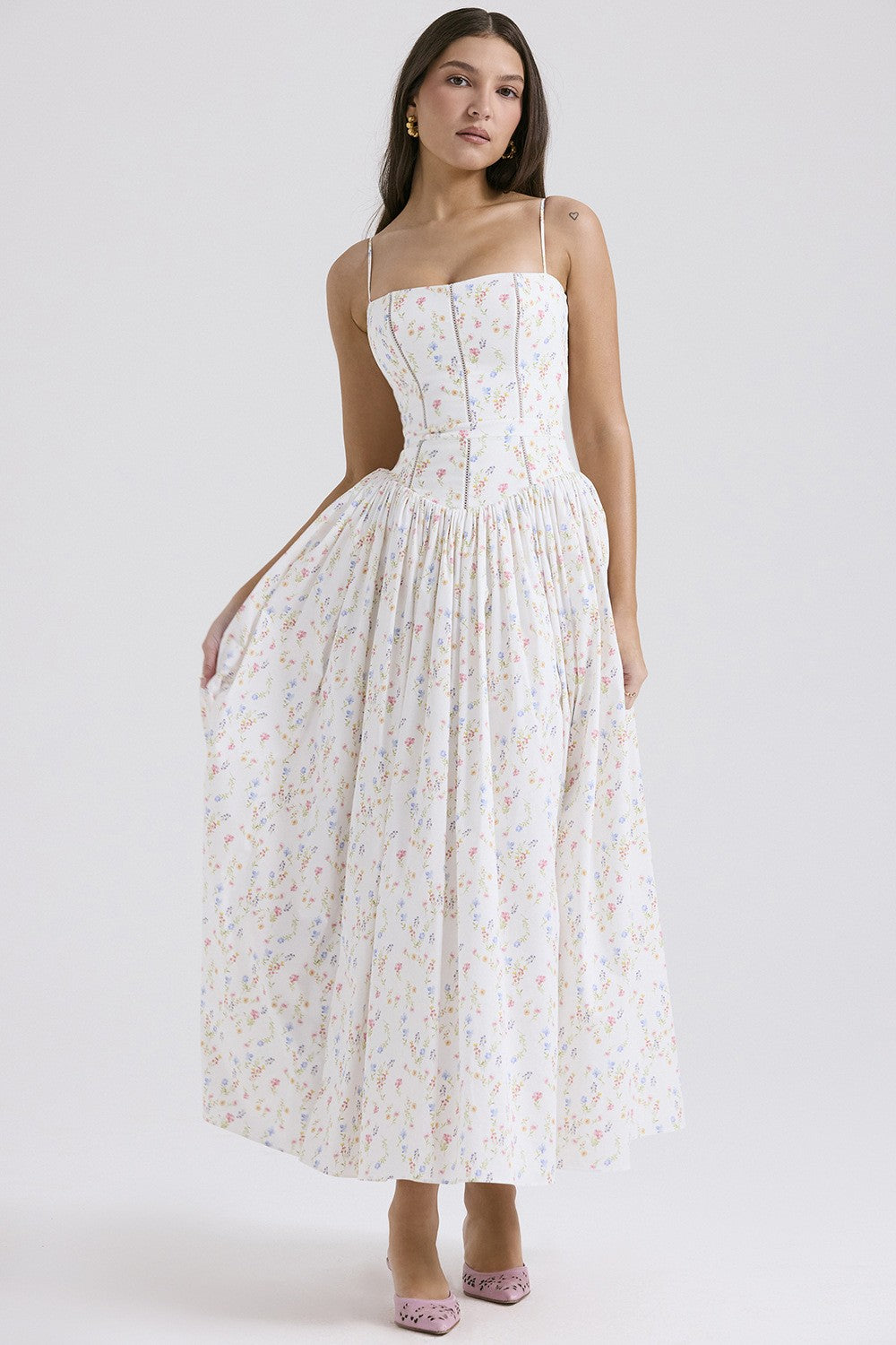 Arvelle Floral Maxi Dress - White Ditsy Floral