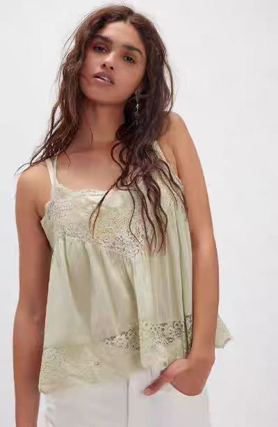 Aura V-Neck Lace Camisole - Almond