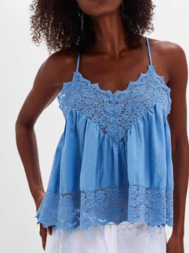 Aura V-Neck Lace Camisole - Azure
