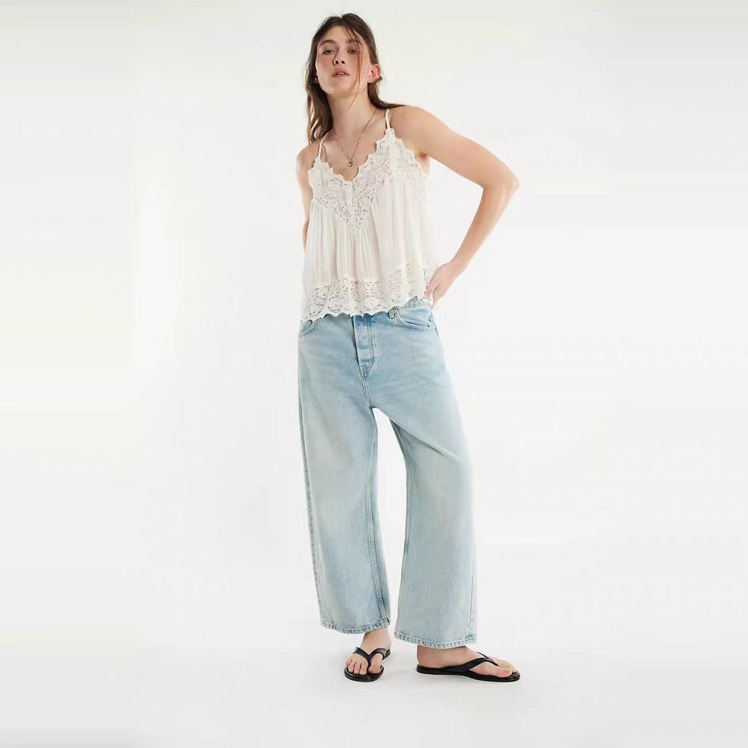 Aura V-Neck Lace Camisole - White