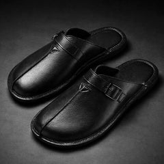 Aureli Leather Mules - Obsidian
