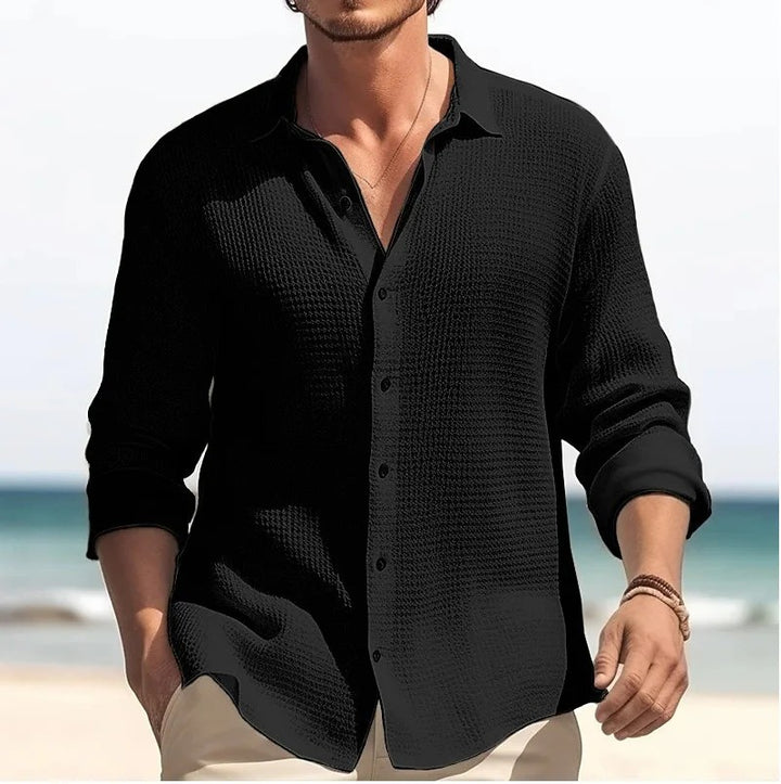 Basel Waffle Button-Down - Black