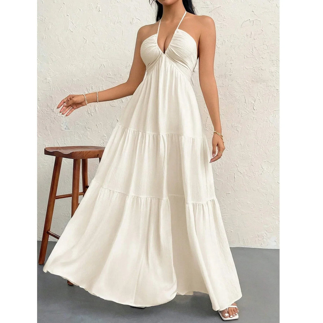 Linen Blend Halter Maxi Dress